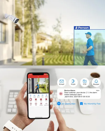 Miniatura 8 de 8 canales H.265+ 3K Lite sistema de cámara de seguridad CCTV con cable con detección de humanos y vehículos, 4 cámaras de vigilancia IP68 5MP