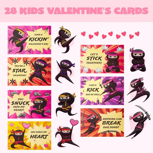 Miniatura 8 de JOYIN Paquete de 28 paquetes de ninja pegajoso para escalada en la pared para el día de San Valentín con tarjetas de regalo, juguetes para aliviar