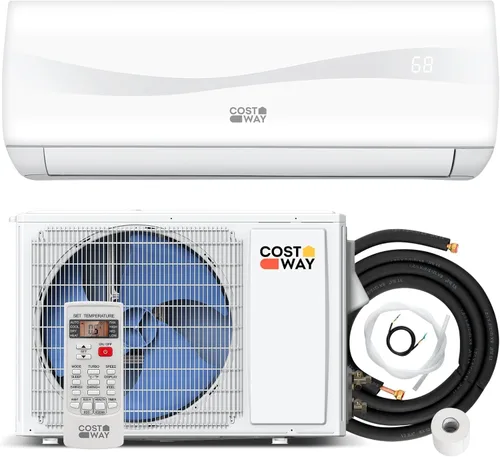 Miniatura 10 de COSTWAY Aire acondicionado y calentador mini split de 9000BTU, 17 SEER2 208-230 V, unidad de CA sin conductos montada en la pared, enfría