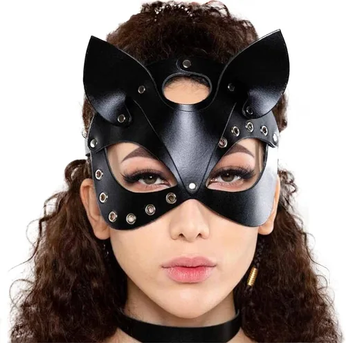 Miniatura 9 de Mumbobyswim Máscaras de cuero de gato y conejo para mujer, máscara de mascarada para cosplay, accesorio de disfraz de Halloween
