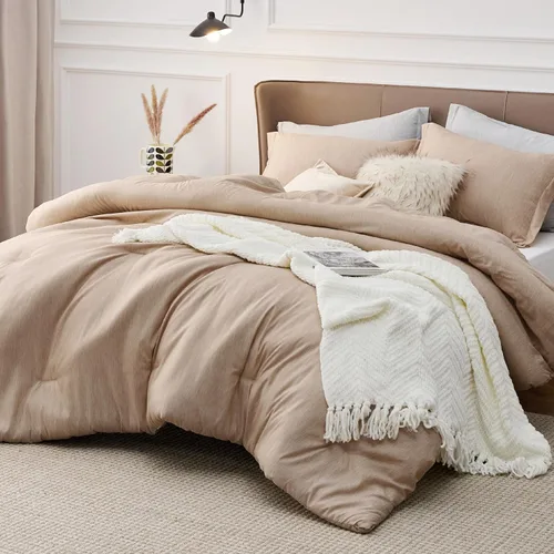 Miniatura 250 de Bedsure Juego de edredón Twin/Twin XL, ropa de cama suave beige para todas las estaciones, juego de cama teñido catiónico, 2 piezas, 1 edredón