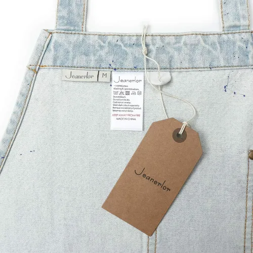 Miniatura 9 de Jeanerlor - Delantal de mezclilla de algodón con bolsillos, delantales de cocina para peluquería para mujeres y hombres, 2 tamaños Azul claro