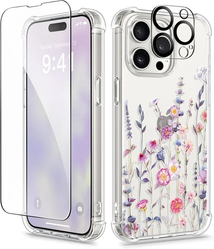Miniatura 159 de GVIEWIN - Funda floral para iPhone 14 de 6.1 pulgadas, protector de pantalla + protector de lente de cámara, no se amarillenta, a prueba de golpes
