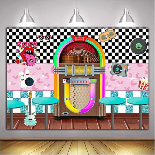 Miniatura 2 de XLL Fondo de fotografía de Sock Hop de los años 50 Back to 1950s Soda Shop Fondos de fotos Rock Roll Party 50s Retro Diner Time Rock Roll Decoración