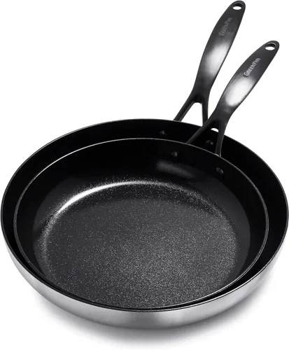 Miniatura 12 de GreenPan Venice Pro Noir - Juego de ollas y sartenes de cerámica saludable de acero inoxidable de tres capas, antiadherentes, mango negro mate, sin