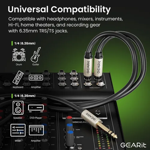 Miniatura 4 de GEARit Cable de inserción de 10 pies – 1/4 "TRS estéreo macho a doble 1/4" TS mono macho Y-Splitter Breakout Cable, cable de conexión de audio