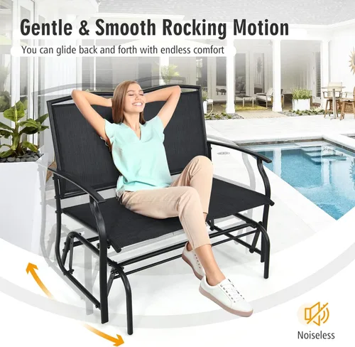 Miniatura 6 de Tangkula Banco planeador de patio para 2 personas, silla de sofá biplaza mecedora para exteriores con marco de acero resistente, tela de asiento
