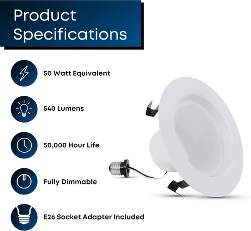 Miniatura 3 de Feit Electric Juego de 6 lámparas empotrables LED de 4 pulgadas con moldura de deflexión - Adaptador estándar E26 - Luz diurna 5000K - Regulable
