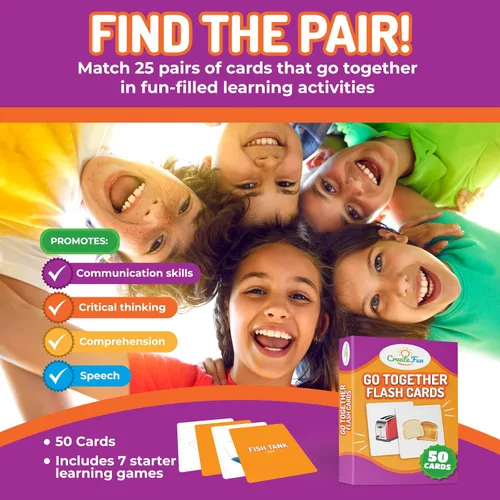 Miniatura 2 de Tarjetas flash Go Together para niños y adultos – 50 tarjetas realistas de emparejamiento de imágenes para terapia del habla, actividades