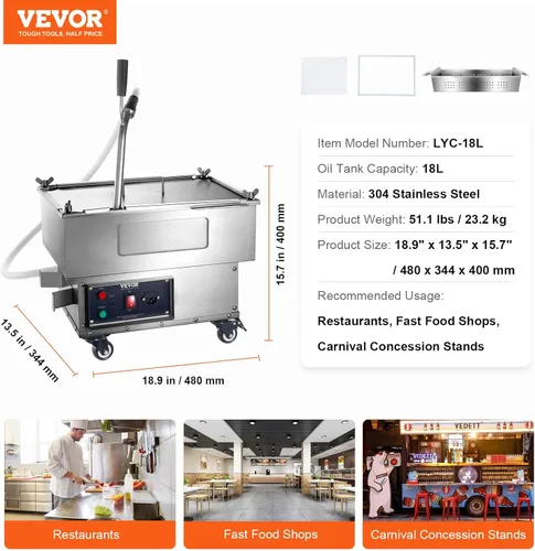 Miniatura 7 de VEVOR Filtro para freidora profunda de 18 L/44 LBS/5.8 galones, sistema de filtro de aceite para freír máquina de 300 W, filtro de aceite