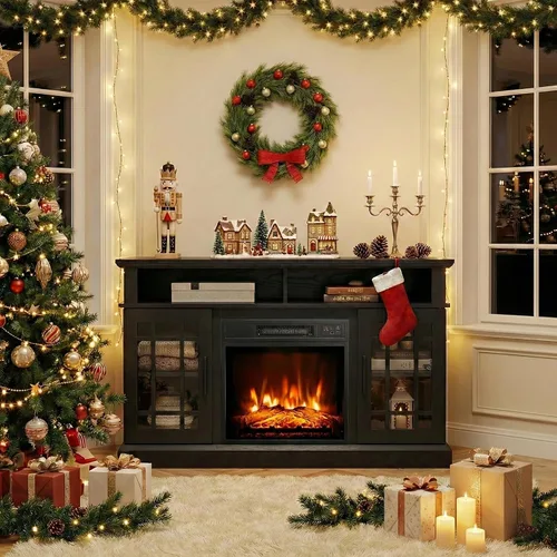 Miniatura 8 de SIMOE Soporte de TV Moderno de 48 Pulgadas con Chimenea Eléctrica, Consola de TV para TVs con Chimenea de 18 hasta 55 Pulgadas con 2 Estantes Negro