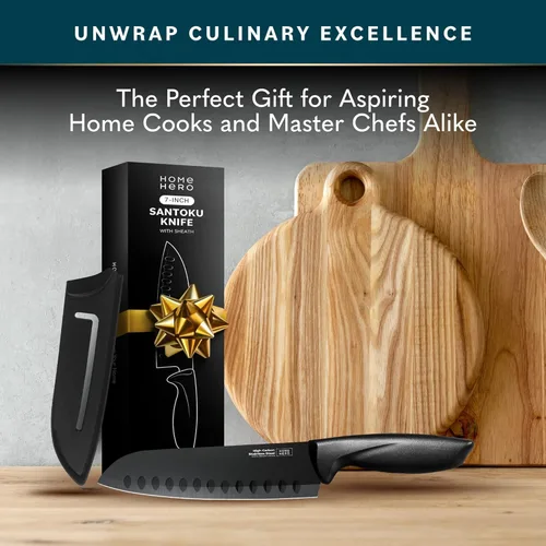 Miniatura 7 de Home Hero 2 cuchillos Santoku con funda, cuchillo de corte de acero inoxidable de alto carbono con mango ergonómico, cuchillo de cocina multiusos