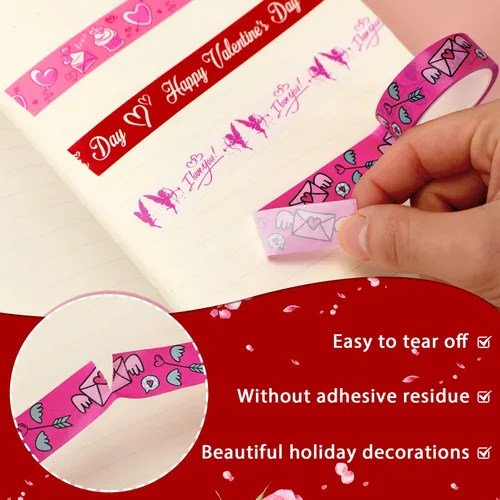 Miniatura 3 de SANNIX 12 rollos de cinta Washi para el día de San Valentín 15mm rojo y rosa cinta adhesiva de amor para San Valentín, cintas de carrocería