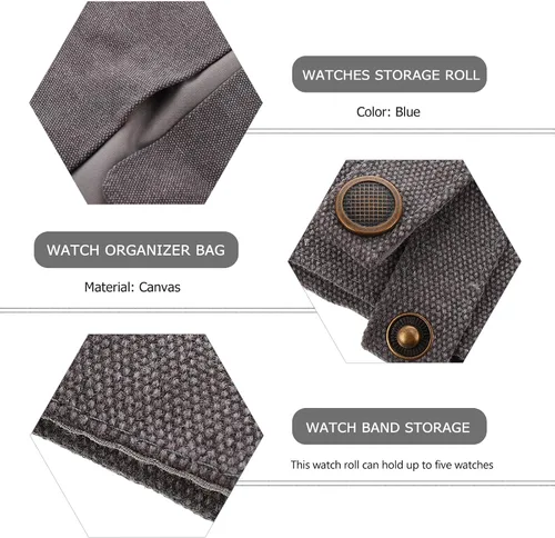 Miniatura 8 de Watch Band Storage Bag and Watch Organizer Pouch, Gray Nylon Portable Travel Case for Smartwatch Accessories, Space-saving Roll with Snap Closure