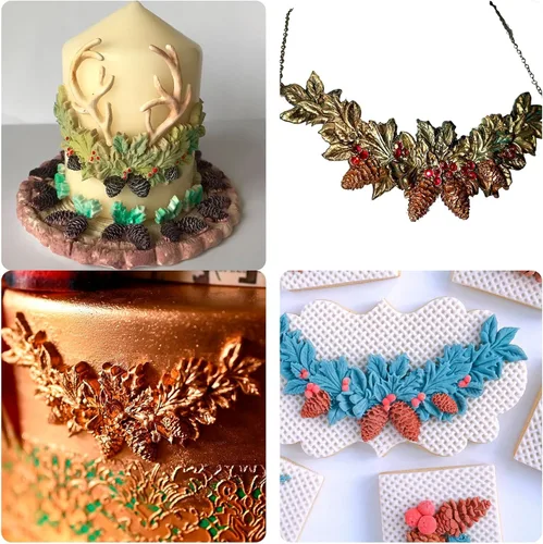 Miniatura 6 de Moldes de silicona de hojas de acebo de Navidad, molde de fondant de hojas de invierno, moldes de piña de Navidad para hornear chocolate