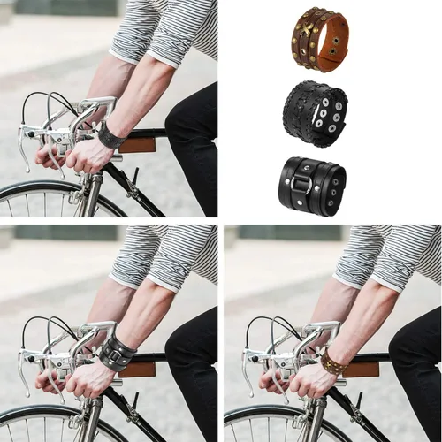 Miniatura 6 de Aroncent - Pulsera de piel trenzada punk para hombre