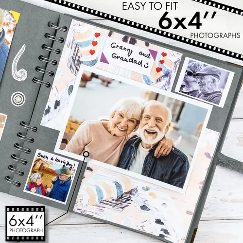 Miniatura 3 de Bstorify Álbumes de fotos cuadrados para álbumes de recortes, 60 páginas (8.3 x 8.3 in), papel grueso gris, tapa dura, esquinas de metal, cierre