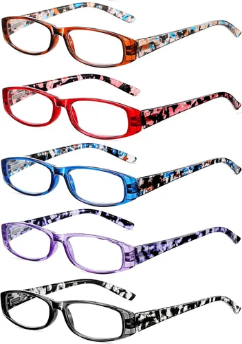 Miniatura 8 de Gafas de lectura con bloqueo de luz azul, paquete de 5 lentes de lectura para mujer con bisagras de resorte cómodas, lectores antirreflejos, *Mezcla