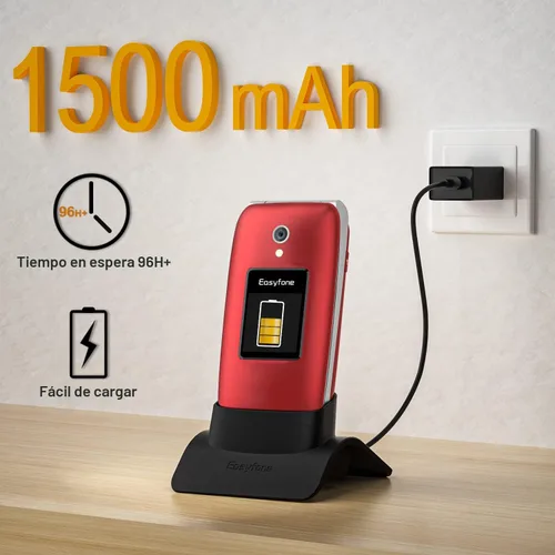 Miniatura 6 de Easyfone Prime-A1 Pro - Teléfono celular 4G Flip desbloqueado para personas mayores, fácil de usar, botones grandes, sonido claro, botón SOS y Rojo