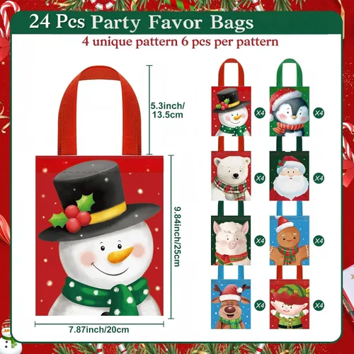 Miniatura 2 de Photect 32 Bolsas de Regalo de Navidad a Granel Reutilizables Bolsa de Golosinas de Animales Navideños con Asa Bolsas de Mano No Tejidas Muñeco