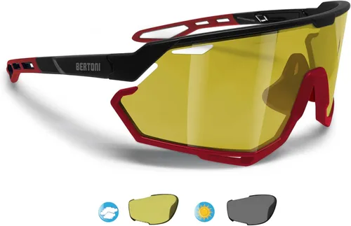 Miniatura 10 de Bertoni Gafas de sol deportivas para ciclismo MTB Running para hombres y mujeres en TR90 lente ancha antivaho mod. ALPHA NUEVO Negro brillante/verde