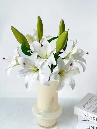 Miniatura 9 de YalzoneMet RUZUQE - 2 flores artificiales de lirio de color rosa profundo de 28 pulgadas, lirios falsos de tacto real, 3 cabezales, flora sintética