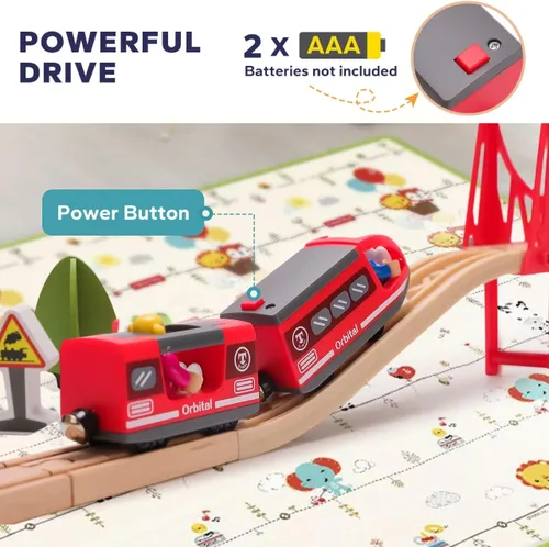Miniatura 3 de Juego de tren de madera de 118 piezas, juego de tren urbano con tren eléctrico y juego de pesca, compatible con las principales marcas, regalo ideal