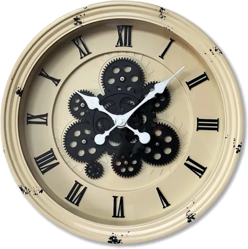 Evursua Reloj de pared grande de 15.2 pulgadas con engranajes reales, reloj de pared móvil vintage industrial steampunk estética, arte para Marrón