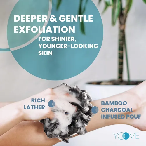Miniatura 6 de Esponja exfoliante de espalda con infusión de carbón de bambú, lufa con asa, esponja de ducha exfoliante para hombres y mujeres, cuenta con 1