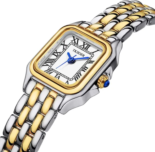 Miniatura 2 de Relojes pequeños de oro para mujer, relojes vintage con esfera romana para mujer, reloj analógico de caja rectangular para mujer