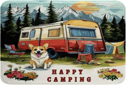 Miniatura 21 de Erosebridal Happy Camping - Tapete de baño para cámper, autocaravana, auto, alfombra de baño marrón de granja 3D, alfombra de baño con patas