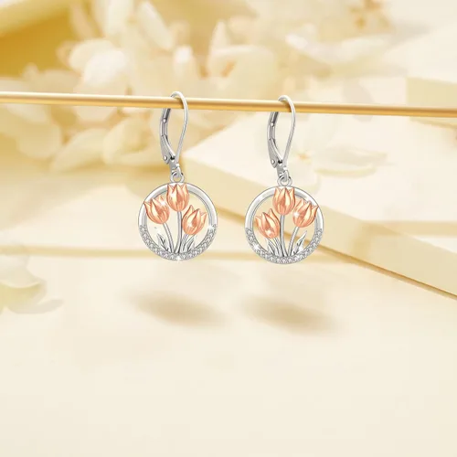Miniatura 294 de Aretes colgantes de plata de ley con diseño de árbol de la vida, flor, abeja, animales, gato, colibrí, piedra lunar, turquesa, aretes con cierre