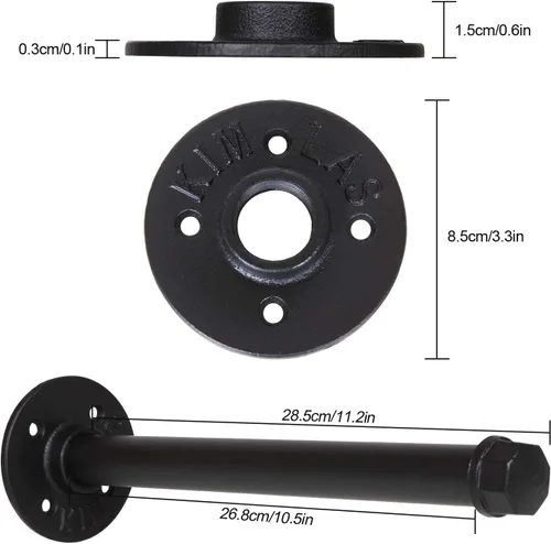 Miniatura 3 de Acrux7 Paquete de 6 percheros de 10 pulgadas para montaje en la pared, barra de ropa industrial de tubería industrial, colgador de metal rústico