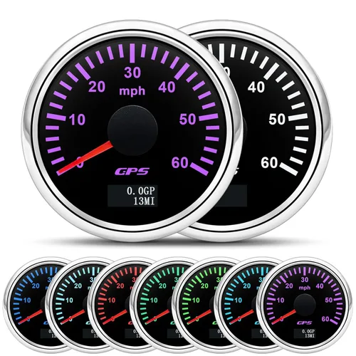 Miniatura 7 de ARTILAURA Velocímetro GPS de 52mm 2-1/6" para embarcaciones, 60 MPH, odómetro, 7 colores, impermeable, 9-32V, para AUTO, automóvil, marítimo (negro)