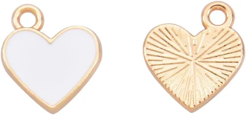 Miniatura 2 de Paquete de 80 dijes de esmalte blanco con forma de corazón con anillo lateral, dijes chapados en oro de estilo Hawaii para collares, pulseras