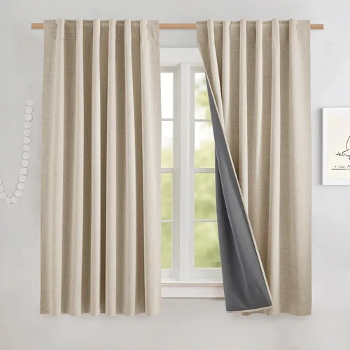 Miniatura 37 de NICETOWN Cortinas 100% opacas de 63 pulgadas de largo, 2 paneles de cortinas cortas con aislamiento térmico con forro para dormitorio, cortinas