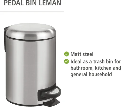 Miniatura 3 de WENKO Basurero pequeño con tapa y pedal, cubo de basura para baño, cubo de basura con cubo interior extraíble, acero inoxidable, fácil de cerrar