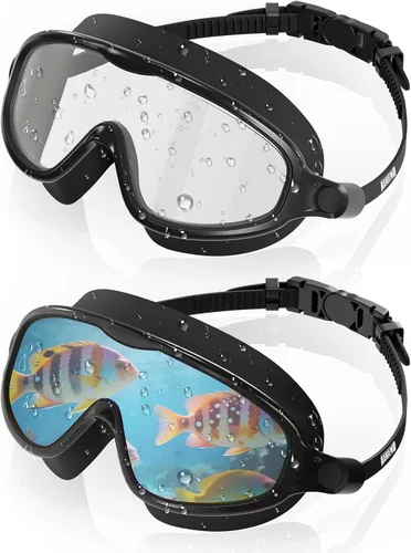 Miniatura 9 de Aegend Gafas de natación para adultos y jóvenes, paquete de 2 gafas de natación antivaho anti-UV para hombres y mujeres Blanco & negro