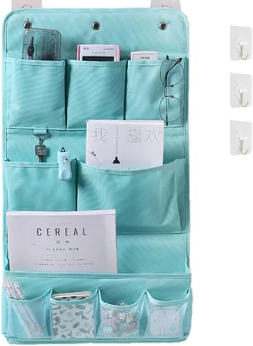 Miniatura 12 de Organizador colgante con bolsillos, bolsa de almacenamiento de pared y puerta con 3 ganchos adhesivos, organizador de almacenamiento colgante