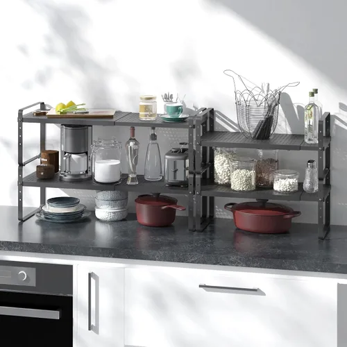 Miniatura 3 de Organizador de estantes ampliables de metal ajustable para especias, estantes de almacenamiento independientes para armario de cocina, debajo