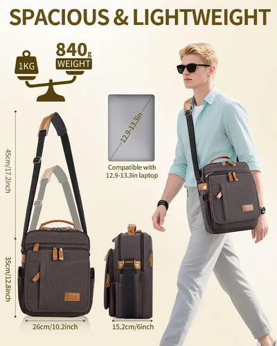 Miniatura 3 de ESTARER 13-13.3 Bolsa de portátil para hombres, bolsa de mensajero vertical para Mac neo/air/pro de 13-13.6 '' bolsa de hombro lona resistente al