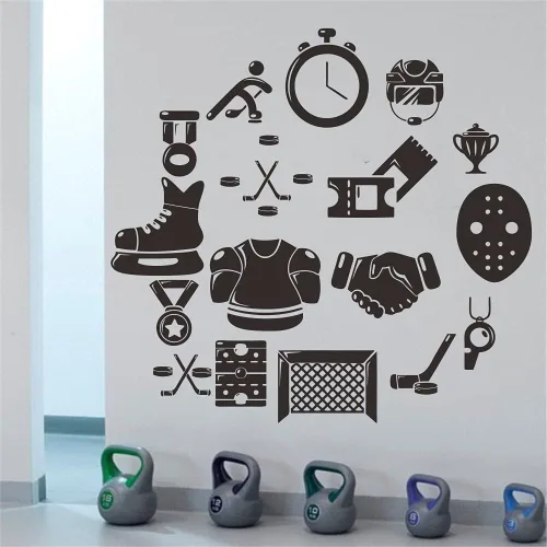 Miniatura 8 de Calcomanía de pared de hockey sobre hielo, adhesivo de PVC extraíble con jugador de hockey y cronómetro, arte de pared de vinilo para amantes