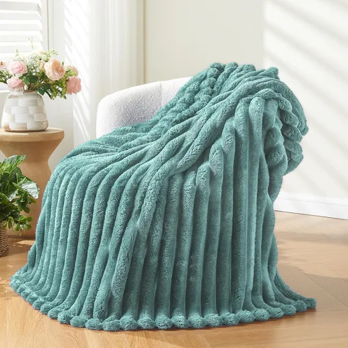 Miniatura 41 de NEWCOSPLAY Manta de Tiro Súper Suave Aqua Franela Sedosa Premium Forro Polar Jacquard Acanalado 3D Ligero Manta de Cama Uso en Todas las Estaciones