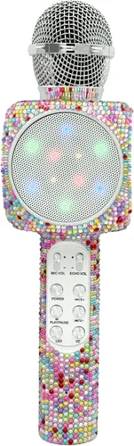 Miniatura 3 de Wireless Express - Micrófono de karaoke Bling Bluetooth para cantar y altavoz estéreo Bluetooth todo en uno (Confetti Bling)