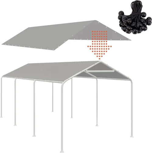 Thanaddo Toldo de repuesto para cochera de 10 x 20 pies, lona con 44 cuerdas elásticas de bola, color gris (solo funda, marco no incluido)