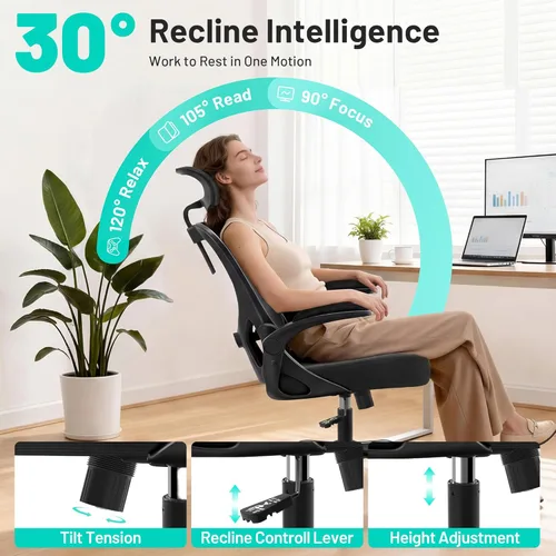 Miniatura 5 de AreShark Silla de oficina – Silla de escritorio ergonómica de malla transpirable con reposacabezas 2D y soporte lumbar ajustable – Silla ejecutiva