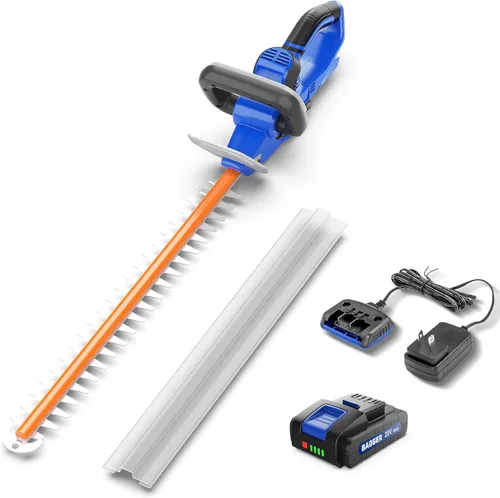 Wild Badger Power Cortasetos de 20 V mejorada, inalámbrica de 22 pulgadas con protector y parachoques, ligera, potente, batería de 2.0 AH y cargador