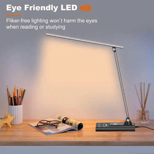 Miniatura 7 de AFROG - Lámpara de escritorio LED multifuncional de 5ª generación con cargador inalámbrico de carga rápida de 10 W, puerto de carga USB, 1800 lux