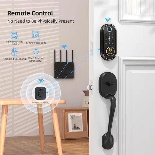 Miniatura 7 de Cerrojo de puerta inteligente con entrada sin llave - Cerradura de puerta electrónica con huella digital, teclado táctil SMONET