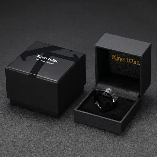 Miniatura 6 de King Will - Anillo de boda clásico de carburo de tungsteno de 516depulgada, con centro ranurado y ajuste cómodo para hombre, negro, plateado